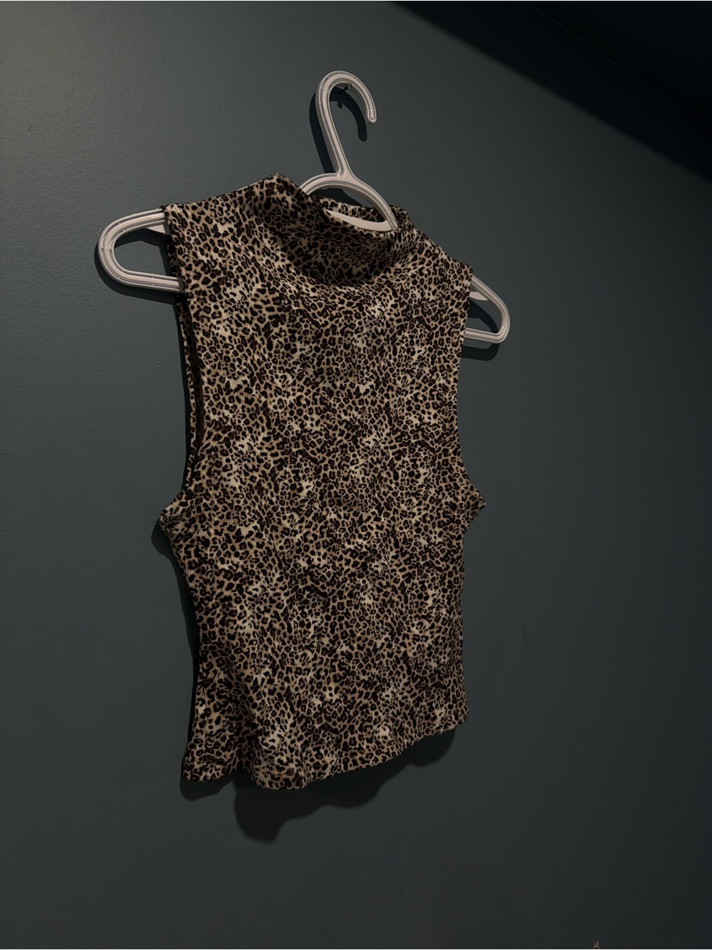 Ardene Leopard Print Mock Neck Tank Top - Brown/Black